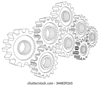 Vector Cog wheel gear mechanism close-up. White background.