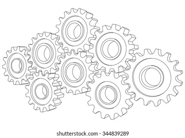 Vector Cog wheel gear mechanism close-up. White background.