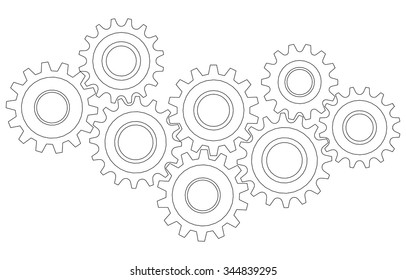 Vector Cog wheel gear mechanism close-up. White background.