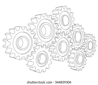 Vector Cog wheel gear mechanism close-up. White background.
