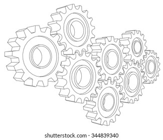 Vector Cog wheel gear mechanism close-up. White background.