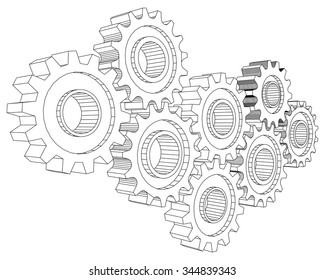 Vector Cog wheel gear mechanism close-up. White background.