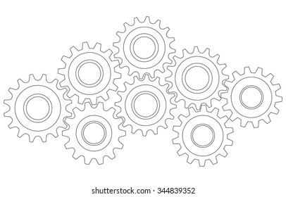 Vector Cog wheel gear mechanism close-up. White background.