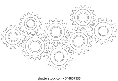 Vector Cog wheel gear mechanism close-up. White background.