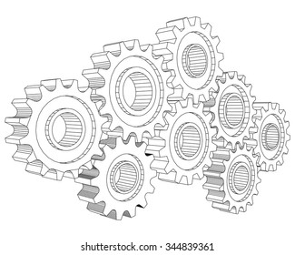 Vector Cog wheel gear mechanism close-up. White background.