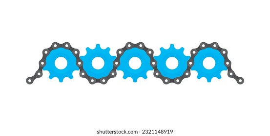 Vector cog wheel with intertwined chain. Bicycle part. Isolated on white background