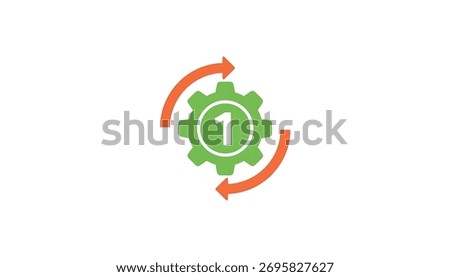 Vector of cog wheel with number one and round arrow. Symbol of first things first
