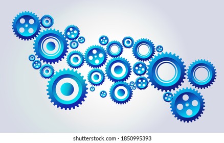 Vector cog wheels - Illustration with set of gears and cogs in blue colour.