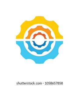 vector of cog wheels sun and sea design logo