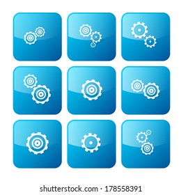 Vector Cogs - Gears Blue Icons Set Isolated on White Background