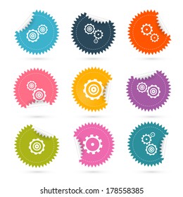 Vector Cogs - Gears Colorful Stickers Icons Set Isolated on White Background