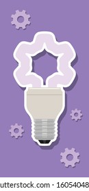 vector cogwheel fluorescent light bulb with white outline and shadow