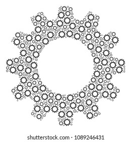 Vector cogwheel icons are organized into gearwheel illustration. Service design concept constructed of cogwheel elements.