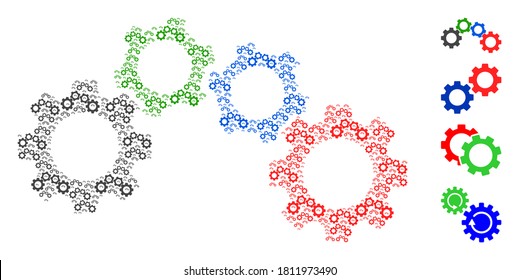 Das Mosaik des Vektorcograd-Mechanismus wird aus verstreuten selbstkogragenden Mechaniken hergestellt. Rekursive Mosaik des Zahnradmechanismus. Einige andere Symbole sind in dieser Vektorgrafik vorhanden.