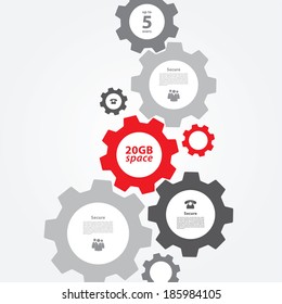 Vector cogwheel template. Cogwheel connection, teamwork. Colorfully creative template with space for your content.