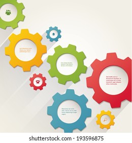 Vector cogwheel template. Cogwheel connection, teamwork. Colorfully creative template with space for your content. 