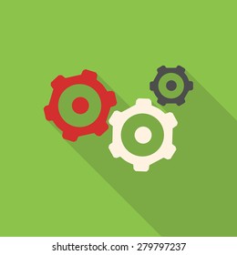 Vector cogwheels flat design with long shadow.