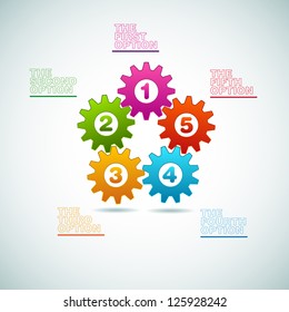 Vector Cogwheels progress icons - one two three four five - teamwork template