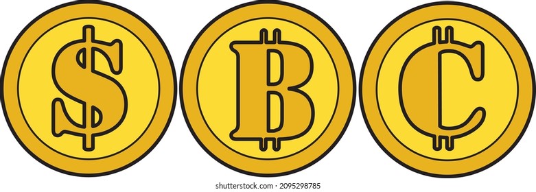 Vector coin icon. Dollar, Bitcoin, cryptocurrency. Modern money. A sign of earnings, wealth. Design for a website. Business on the Internet.