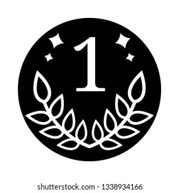 Vector Coin Icon isolated on white background. First Place, Number One. Black Silhouette of Winner Symbol. Vector illustration for Your Design.