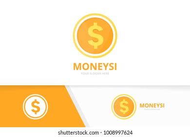 Vector coin logo combination. Money and treasure symbol or icon. Unique cash logotype design template.