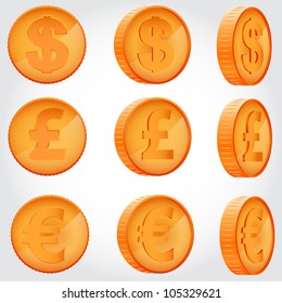 vector coin rotation dollar euro pound sterling copper