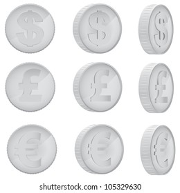 vector coin rotation dollar euro pound  sterling silver