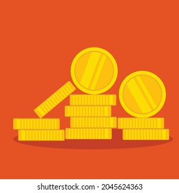 Vector coin sign, coin icon on orange backround. EPS 10.