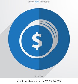 Vector coins with dollar sign web flat icon.