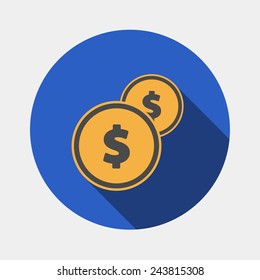 Vector Coins Icon with dollar sign.