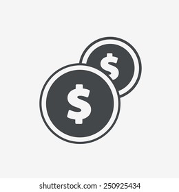 Vector Coins Icon with dollar sign.