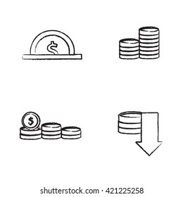 Vector Coins Icons  Draw set