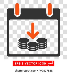 Vector Coins Income Calendar Day EPS vector icon. Illustration style is flat iconic bicolor orange and gray symbol on a transparent background.