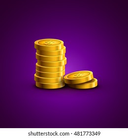 Vector coins isolated. Golden coins success economy . Treasure jackpot winning.