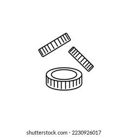 Vector coins line icons. Falling coins. Simple linear icon in black on white background. Business and financial transactions. Treasury chips, tips, money symbols