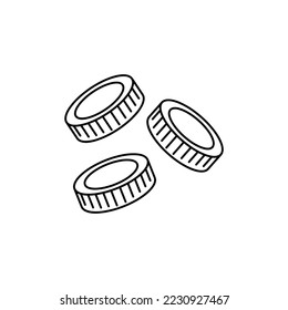 Iconos de línea de monedas vectoriales. Monedas cayendo. Icono negro simple en un fondo blanco. Lluvia de monedas. Firma bancaria y financiera