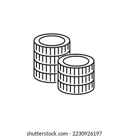 Vector coins line icons. Stack of coins. Simple black icon on white background. Finance and bank sign. Casino chips. Vector, Sign and Symbol for Design