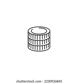 Vector coins line icons. Stack of coins. Simple black icon on white background. Investment concept. Casino chips. Finance icons. Business Icons, money signs 