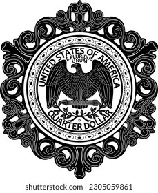 Monedas vectoriales Silueta hecha a mano por cuarto de dólar.