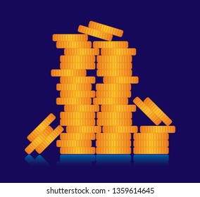 vector coins tower on a navy blue background