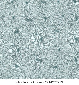 Vector cold color floral seamless pattern abstract flowers textile endless texture template