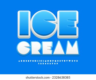 Vector cold emblem Ice Cream with Blue and White Font. Set of modern Alphabet Letters and Numbers