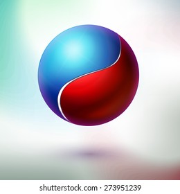 Vector cold and hot  harmony part sphere. Energy symbol. Technology style, harmony, education, modern emblem. Circle icon.