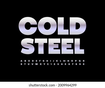Vector Cold Steel Alphabet set. Metallic industrial Font. Silver modern Letters and Numbers
