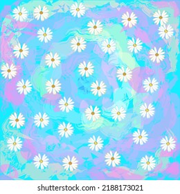 collage vectorial de LSD de 70 con flores vintage de relojes de margaritas o margaritas. Psicodelic de fondo floral con pinceladas de arcoíris acuarela, mareas con caras sonrientes. Pintura de tela hippie,