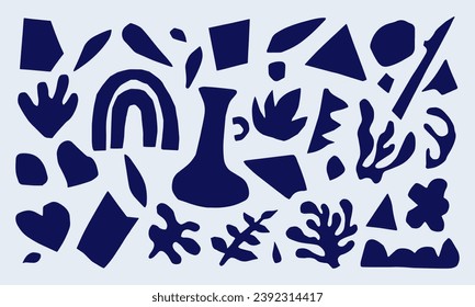 Vector Collage of Abstract Elements from Cut Paper. Inspired by Matisse Geometric and Organic Shapes in a Modern minimal style. For creating Logos, patterns, posters, covers and postcards.Print 