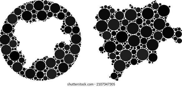 Vector collage Albacete Province map of round items. Mosaic geographic Albacete Province map constructed as carved shape from round shape with round elements in black color hues.