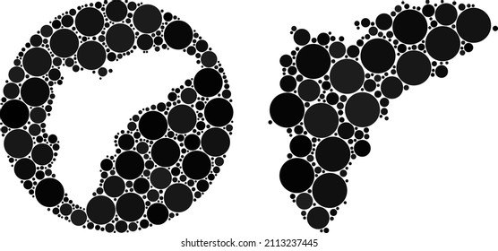 Vector collage Alicante Province map of circle parts. Mosaic geographic Alicante Province map constructed as stencil from circle with circle parts in black color hues.