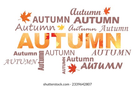 vector collage. Bright autumn. Words Autumn with colored maple leaves