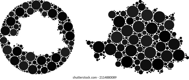Vector collage Caceres Province map of round dots. Mosaic geographic Caceres Province map is created as subtraction from round shape with round items in black colors.